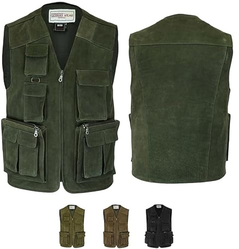 German Wear Jagd Lederweste Jagdweste Angelweste Angler Weste Jägerweste