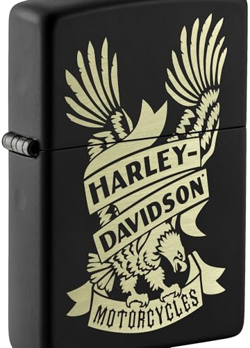 Zippo Windproof Lighter, Harley-Davidson Design – Matt Black, Laser Engraving – Refillable, Reusable, Windproof Design – Comes in Gift Box – Made in USA