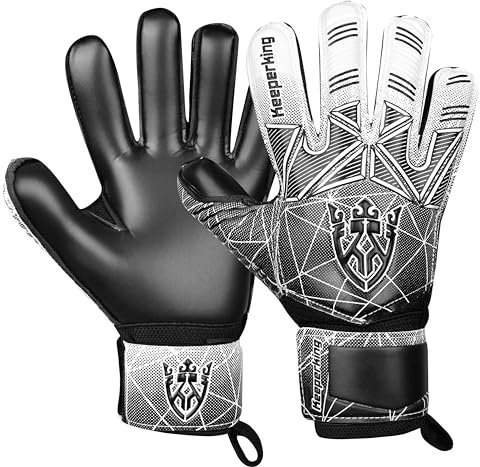 Keeperking Torwarthandschuhe Erwachsene Kinder Jugend mit und ohne Fingerschutz Fußballhandschuhe abnehmbar fingersave 4mm Unisex (8, Schwarz- Abnehmbar FS)