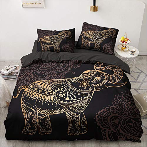 Luowei Bettwäsche 135x200cm 4 Teilig Elefant Dekoratives Bettbezug Set Weiche Microfaser Bohemien Indisch Stil Deckenbezug mit Reißverschluss, 2 Bettbezüge 135x200 + 2 Kissenbezüge 80x80cm