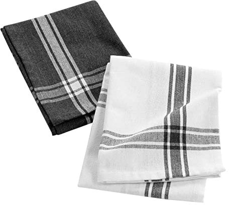 Douceur d'Intérieur, 2 Torchons (50 x 70 cm) Cuisiline Anthracite, Coton Recyclé Tissé