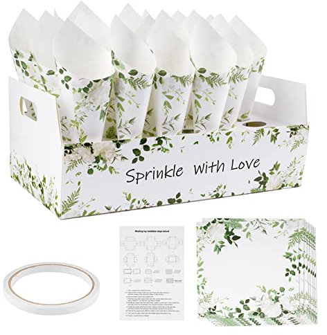 VINFUTUR 30 Stücke Konfettizapfen Hochzeit Kegeltüten mit Kegelhalter für Konfetti Blütenblätter Candy Schokoladen Hochzeit Gastgeschenk Verpackung, mit Doppelseitiges Klebeband