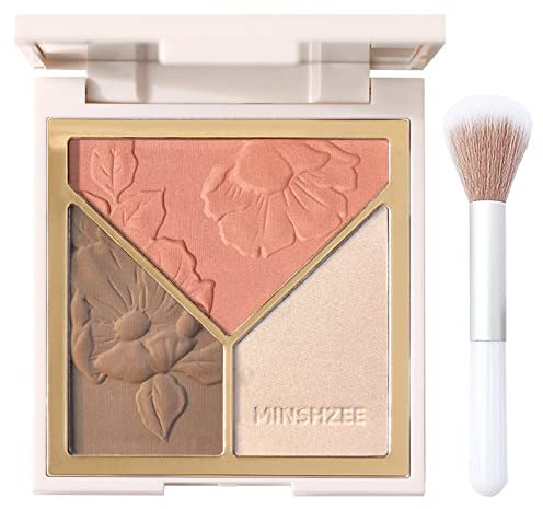 Blushers for Cheeks, 3 In 1 Blush Highlighter Contour Palette Make Up Powder, Face Blusher for Women Natural Look Long-Lasting Sweat-Resistant Blush Glow Matte Brighten (Color 1)