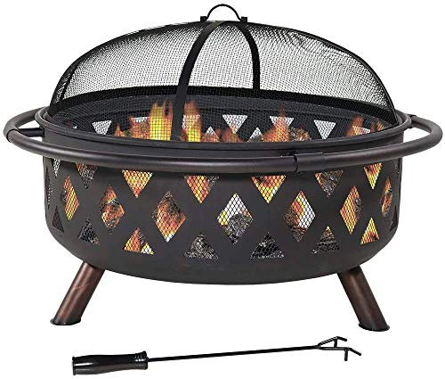 Samnuerly Feuerstellen, Metall-Feuerstelle für den Außenbereich, 36 Zoll, großes Lagerfeuer, Holz, Terrasse und Hinterhof-Feuerstelle für den Außenbereich mit Funkenschutz und runder Kaminabdeckung