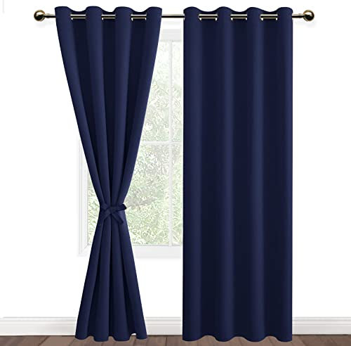 DWCN Blickdichte Vorhänge Schlafzimmer Ösenvorhang Verdunkelungsgardinen mit Ösen 2 Stücke Thermogardine für Wohnzimmer, Dunkelblau, 225x140cm(HxB)