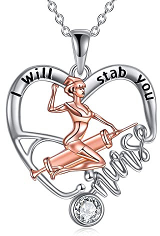 YFN Krankenschwester Halskette Sterling Silber Lustig Krankenschwester Anhänger Stethoskop Schmuck Krankenschwestern Tag Geburtstein Geschenke für Damen Mädchen Krankenschwester