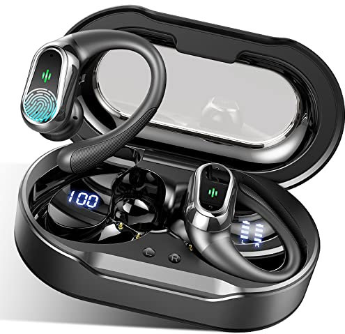 Wireless Earbuds, Bluetooth 5.3 Headphones Sport Hifi Stereo HD Mic, 50H Playtime Bluetooth Earphones Dual LED Display, IP7 Waterproof Noise Cancelling Ear buds with Earhooks Running, Touch Control