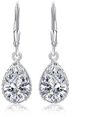 Diamond Treats 925 Sterling Silber-Tropfenohrringe für Frauen mit birnenförmigen Zirkonia-Steinen, lange Ohrhänger für Damen aus 925 Sterlingsilber mit Brisurverschluss