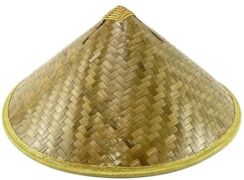 GRONGU Sombrero de bambú Sombrero asiático Sombrero chino Sombrero cónico Sombreros de granjero de arroz Tejido a mano Adulto Viaje Sombrero de paja Sombrero Coolie Sombrero de verano