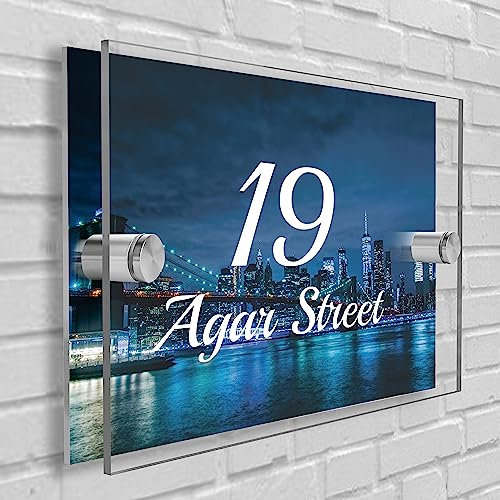 House Sign Plaque Personalised Door Number Street Glasss Effect Acrylic I House signs personalised door number plaque for wall outside I Rectangle Shape (Design 09)