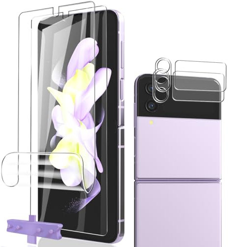 Phlleyaa Protection Décran Pour Galaxy Z Flip 4 Film Flexible TPU 2 Pcs + Arrière Verre Trempé 2 Pcs + Caméra Arrière Protecteur 2 Pcs,sans Bulles Facile à Installer Pour Galaxy Z Flip 4 Verre Trempé