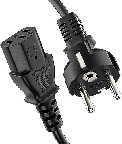 ETEC Cable de alimentación europeo, conector de contacto de protección recto a conector hembra IEC C13 recto, cable de red para electrodomésticos, cable para aparatos de frío, 2,00 m, negro