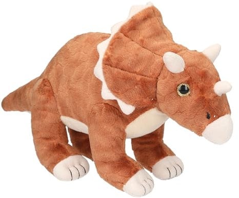 Depesche 12684 Dino World - Kuscheltier Dinosaurier Triceratops mit braunem Fell und Glitzeraugen, ca. 36 cm großer Plüschdino