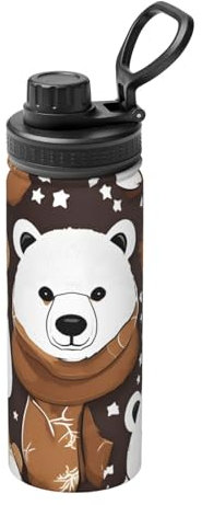 White Bear Gourde isotherme pour activités de plein air Motif ours brun 532 ml