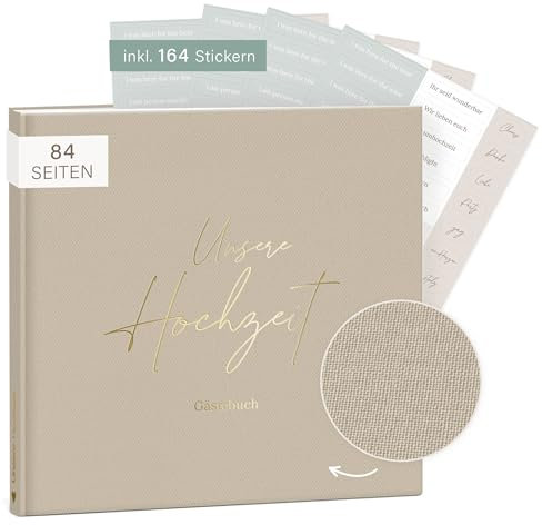 mintkind® Gästebuch Hochzeit zum Ausfüllen Beige inkl. 4 Stickerbögen | 84 Seiten zum kreativen Gestalten | Hochzeitsgeschenke für Brautpaar als Hochzeit Deko | Goldene Hochzeit Silber Hochzeit