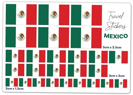 DV DESIGN A5-Aufkleberbogen, Mexiko-Flagge, Vinyl-Aufkleber, mexikanische Flaggen, Reisen, Urlaub, Welt, Geographie, Schule, Etiketten, Scrapbooking, 5 cm, 3 cm, 2 cm, #81457, 81457_A5