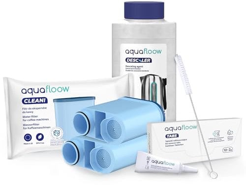 Aquafloow Rundum-Pflegeset für Kaffeevollautomaten Philips, Saeco (2x CLEANI Filter, komp. mit CA6903, Entkalker 250ml, 10 x 2g Reinigungstabletten, Reinigungsbürste, Silikonfett)