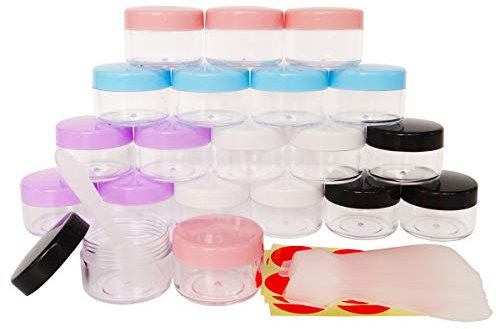 Wopanxye 20pcs 15 Gram 15ml Makeup Jars, Small Plastic Cosmetic Sample Empty Container, Plastic Round Pot Screw Cap Lid, Tiny 15g Bottle for Eye Shadow Nails Powder Jewelry Beads (Multi 1)