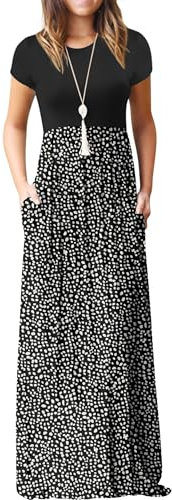 GRECERELLE Womens Maxi Dress Summer Casual Ladies Short Sleeve Crew Neck Long Dresses with Pocket for Daily, Holiday, Travel, Maternity (LD Black, L)