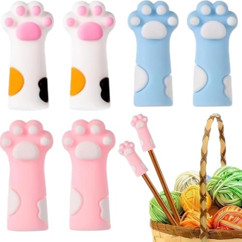 Katzekralle Maschenstopper,6 PCS Silikon Stricknadelspitzenschutz Farbe Stricknadeln Punktschutz Set Stricknadelstopper für Nadelspiel Strickzubehör für Nadeln der Größe 11-17