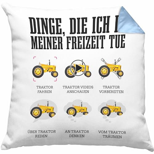 Trendation Traktor Kissen mit Füllung 40x40 Geschenk Bauer Landwirt Geschenkidee Traktor Fans (Blau)