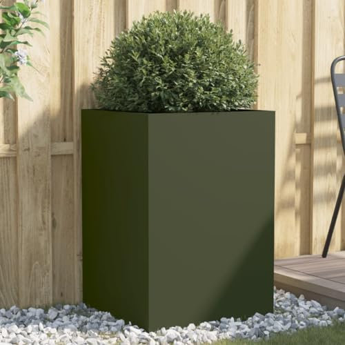 qohoio Jardinière Vert Olive 52x48x75 cm Acier laminé à Froid Jardiniere sur Pieds,Bac avec Treillis,Jardiniere Terrasse