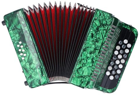 Professionelles Akkordeon mit 22 Tasten und 8 Bässen, Bequemer Tragbar, Ideal für Professionelle Akkordeonisten, Geeignet für Auftritte und Prüfungen, (Green)