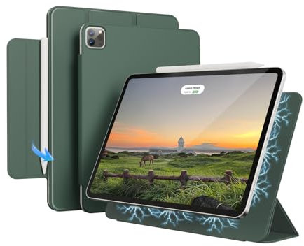 KVTVOU Case for iPad Pro 11 Inch 4th / 3rd / 2nd Generation 2022/2021/2020, Magnetic Attachment Removable Durable Cover, Pencil Storage, Slim Protection Case for iPad Pro 11 Inch, Dark Green