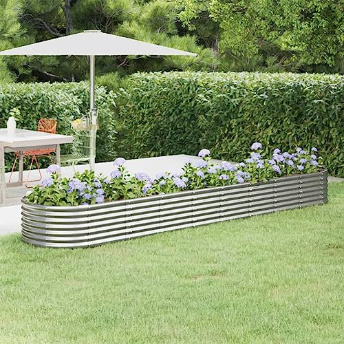 DYRJDJWIDHW Jardiniere Plastique,jardinieres Exterieur,Pot de Fleur Interieur,Lit surélevé de Jardin Acier Enduit de Poudre ArgentéConvient pour Les patios, Les balcons et Les Jardins