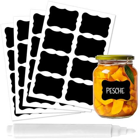 MB RAISES - Etichette Adesive Personalizzate + Pennarello Bianco, Riutilizzabili E Impermeabili, 24 Pezzi, 3,5 x 5cm, Ampia Compatibilità, Nere