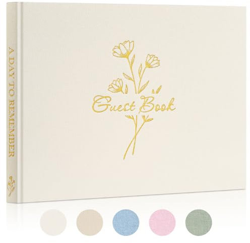 Lanpn Libro degli Ospiti di Matrimonio in Lino 108 Pagine vuoto, Wedding Guest Book Libro Dediche Matrimonio con Titolo Dorato, Ideale per Matrimoni Anniversari Compleanni Battesimo di Sposa (Crema)