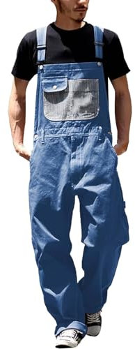 FYHTC Salopette in Denim da Uomo Salopette Jeans Jeans Cargo da Uomo Tuta Retrò Pantaloni da Lavoro Salopette da Lavoro Salopette Ampia Tuta Ampia Oversize Pantaloni Lunghi(Blue,XX-Large)