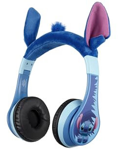 eKids Disney Stitch - Auriculares Bluetooth inalámbricos con micrófono, Incluye Cable Auxiliar, Volumen reducido, Auriculares Plegables para niños, para Escuela, hogar o Viajes
