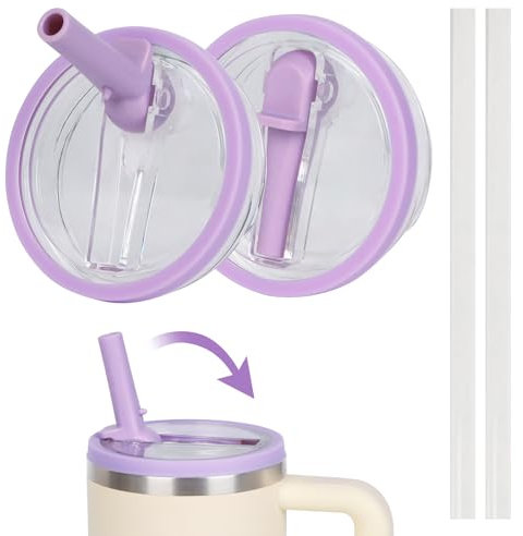 30 oz Replacement Lid for Stanley Quencher Tumbler Flip Straw, 2 PCS Spill Proof Lid Accessories Fit for Stanley with handle, Leak-Proof Splash Resistant Replaceble Cover Cap for Stanley, (Purple*2)