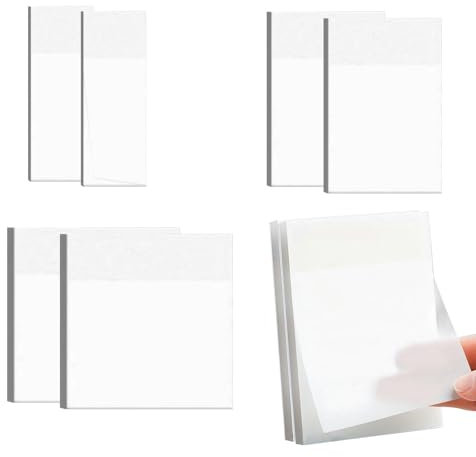 400 Blätter Transparente Haftnotizen, Selbstklebende Wasserfest Clear Sticky Notes Wiederbeschreibbar Durchsichtige Haftnotizen für Schule Büro Hause, 4 Größen