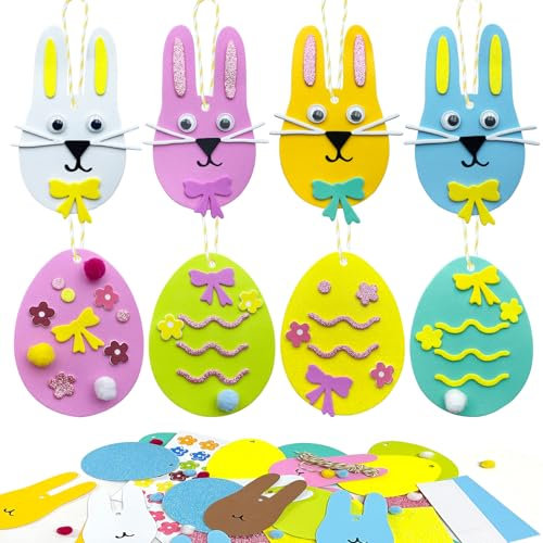 Bseical 20 Stück Ostern Basteln Kinder Hase und Ostereier Form, Bastelset Ostern Kinder, Osterdeko Basteln DIY Anhänger, Ostern Deko Aufkleber Selbstklebende Tiere Moosgummi Kindergarten (Osterhase)