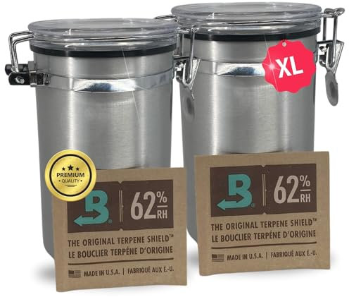 TronicXL 2x XL Kräuter Aufbewahrungsdose 500ml luftdicht kompatibel mit Boveda + Pack 62% Größe 8 Grow Aufbewahrung Ernte Dose Zubehör für Growbox Ernten