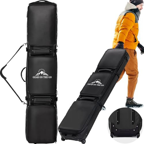 TUYOHW Doppelrollende Skitasche, gepolstert, wasserdicht, Snowboardtasche mit Rollen für Flugreisen, Skitasche für Snowboard oder Ski, bietet Platz für Skischuhe