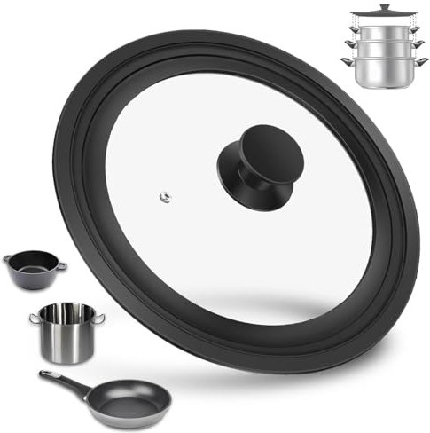 Tapa universal de cristal con borde de silicona graduado para ollas, tapa de cristal templado, resistente al calor, tapa para sartenes y ollas, tapa de repuesto universal (24-26-28)