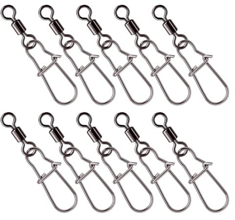 jebyltd 10 x Angelschnur-Haken-Verbindungen, runde Kugellager-Wirbel, Angelwirbel, Angelwirbel mit Verriegelungshaken