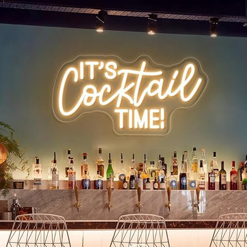 It's Cocktail Time - Letrero de neón regulable con luz LED de neón alimentado por USB, para decoración de pared, cerveza, bar, pub, hombre, cueva, fiesta, decoración artística (blanco cálido)