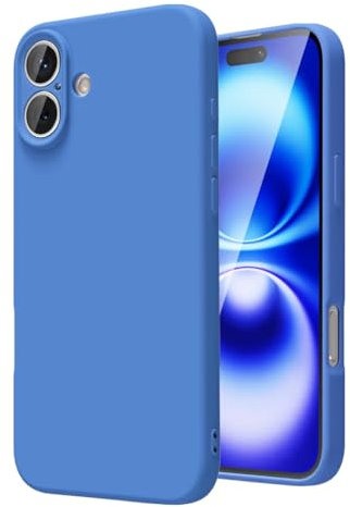 GAPlus For Apple iPhone 16 Case, [Slim Fit] Liquid Silicone Shockproof Armour Protective [Soft Touch] Rubber Gel Phone Case Cover (Blue)