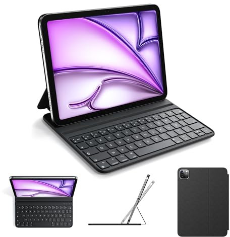 Étui Clavier pour iPad Air 11 Pouces M3 2025/M2 2024, Air 4e et 5e génération & iPad Pro 11 Pouces 1re, 2e, 3e, 4e génération (2018-2022),Smart Folio,Ultra-Mince,Connexion magnétique,AZERTY, Noir