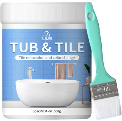 Vernice smaltata per bagno – Vernice per piastrelle del bagno con strumenti | Riparazione della superficie del bagno | Formula ad alta adesione da 500 g, pennello incluso, asciugatura rapida per vasca