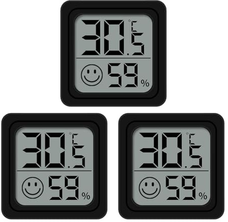 3PCS Digital Thermometer Hygrometer, Temperature Humidity Monitor with LCD | Indoor climate gauge home greenhouse baby room office garden cellar, large screen Celsius, black, accurate, portable