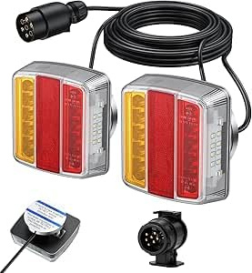 AUTOUTLET Feux Arrière Remorque Feux de Remorque Connecteur 13 à 7 Broches Installation Magnétique Câble de 7,5m 7 Broches 18 LEDs Super Claires avec E Mark E11 pour La Circulation Routière