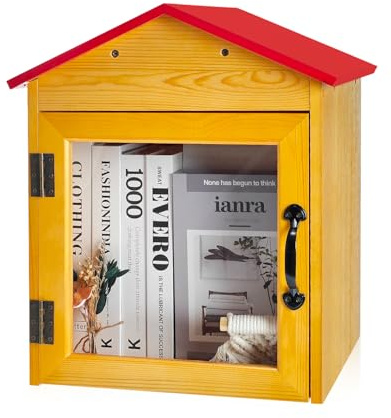 Little Library Box Outdoor Holzschrank, Rotes Dach,Kleine Literaturbox | Zum Teilen von Büchern, Wetterfester Nachbarschaftsbuchaustausch, Für Literatur & Zeitschriften, Gemeinschaft & Schulteilung