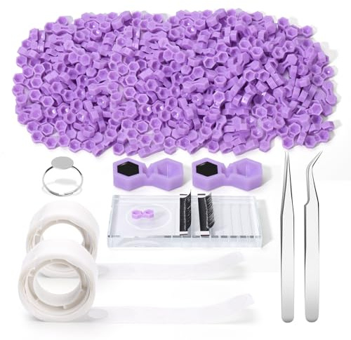BAMTTOO 200PCS Diamond Lash Glue Cup Glue Rings Lash Extension Ring Cups for Eyelash Extension Supplies Eyebrow Tattoo False Lash Glue Holder Crystal Eyelash Pallet (200pcs Purple Diamond Cups Set)