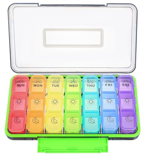 Daily Pill Box Organiser 7 Days, Pill Boxes 7 Day 3 Times a Day, Tablet Organiser 3 Times a Days, Portable Pills Box Organiser with 21 Compartments for Medication Dosette and Supplements Storage Case