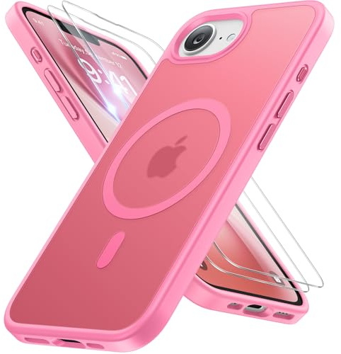 Miracase für iPhone 17e Hülle & iPhone 16e Hülle für Magsafe [mit 2 9H+ Panzerglas][TOP Militärschutz & Magnetkraft] Stoßfest mit Samtiger Haptik Handyhülle für iPhone 17e/16e 6,1, Matt- Pink